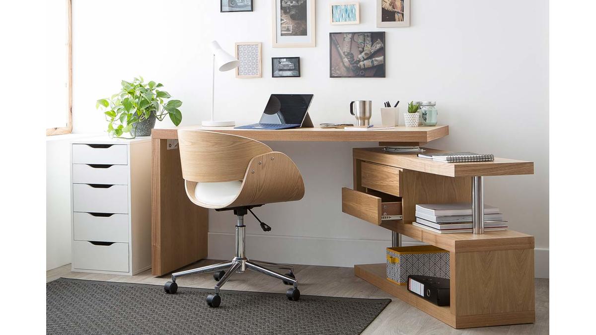 Design-Bürostuhl Weiß / Helles Holz BENT