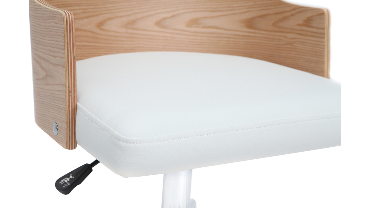 Design-Bürostuhl weiß und helles Holz mit integriertem Kissen