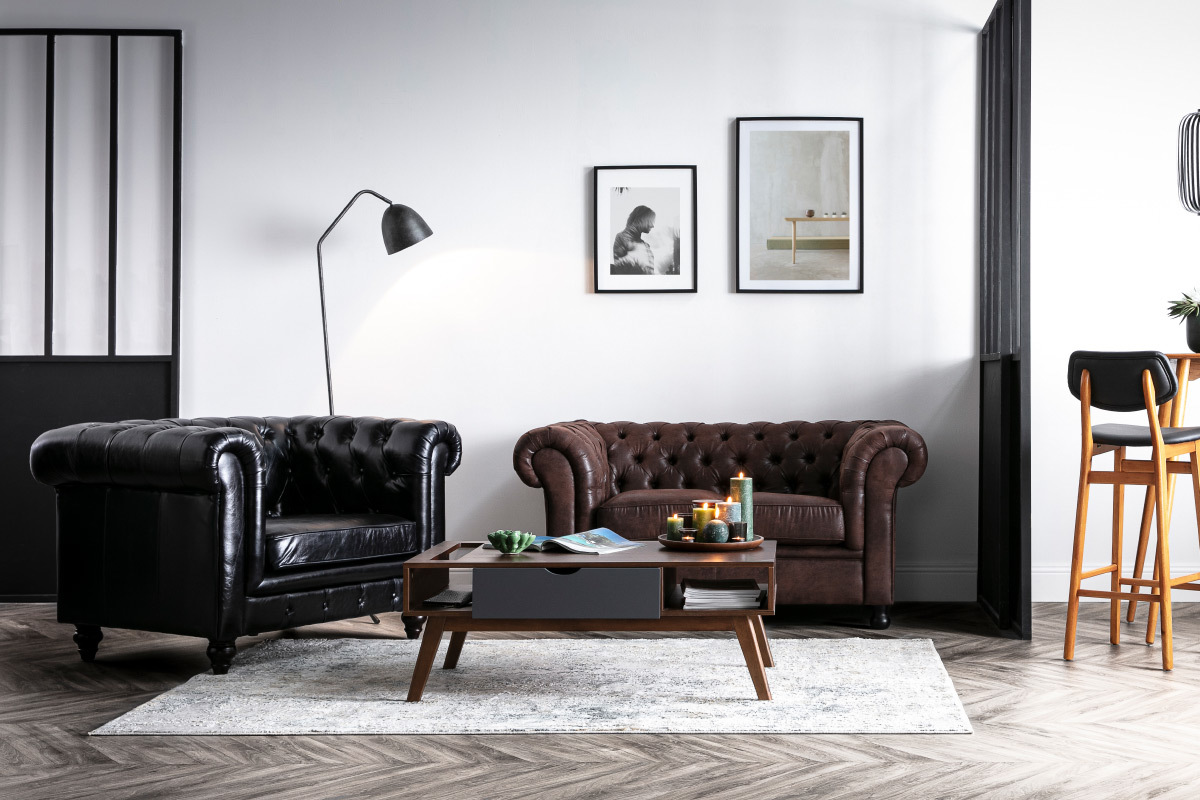 Design-Couchtisch Anthrazitgrau und Nussbaum NEELA