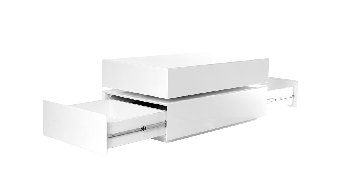 Design-Couchtisch drehbar 4 Schubladen Weiß ELEA