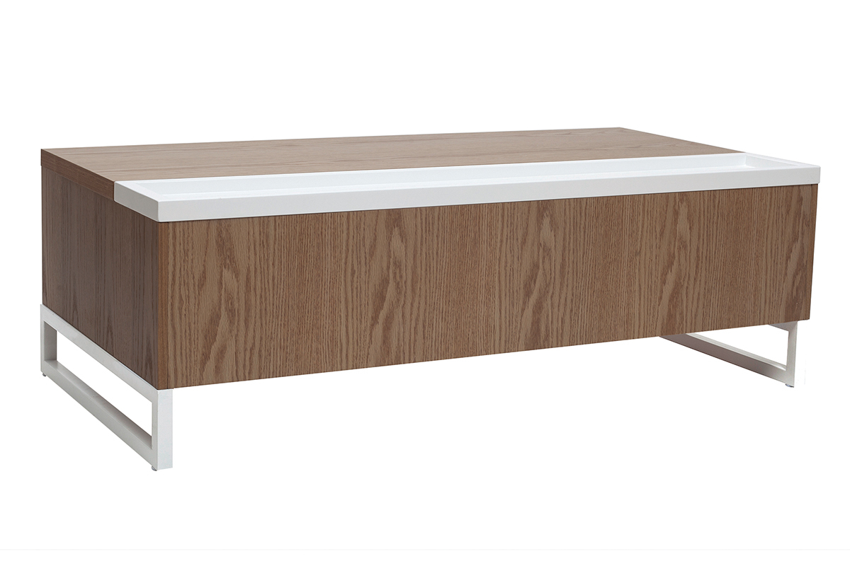 Design-Couchtisch h�henverstellbar Holz und Wei� mit Aufbewahrung URBAN
