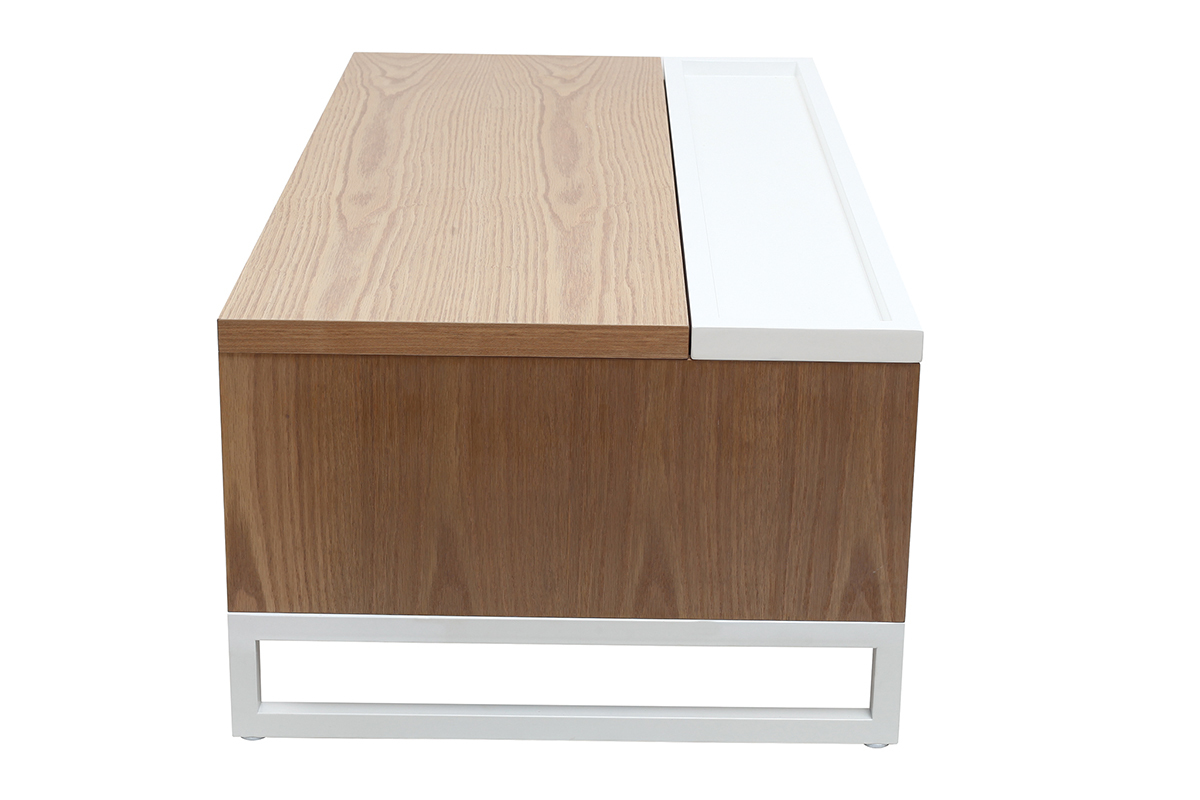 Design-Couchtisch h�henverstellbar Holz und Wei� mit Aufbewahrung URBAN