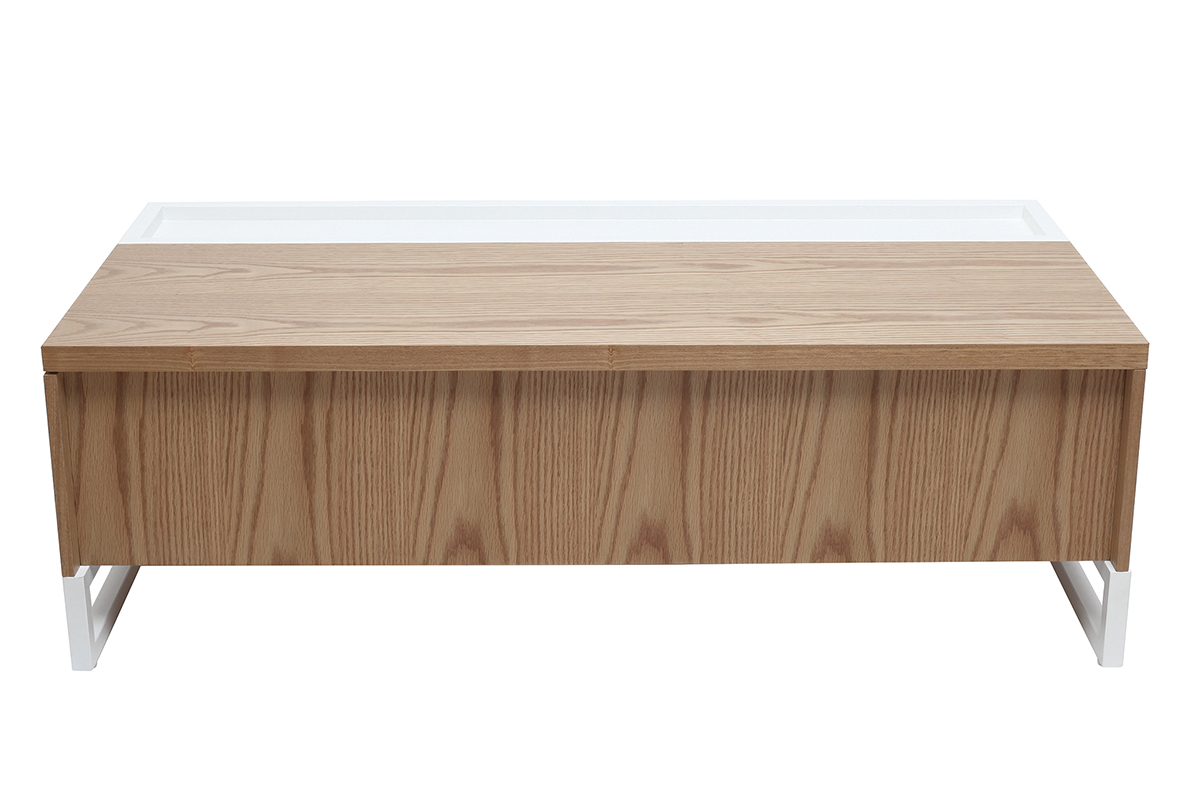 Design-Couchtisch h�henverstellbar Holz und Wei� mit Aufbewahrung URBAN