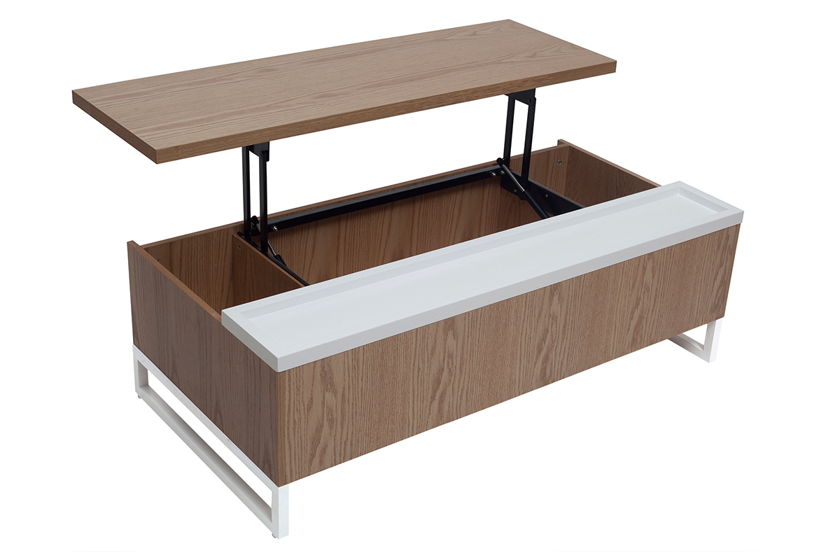 Design-Couchtisch h�henverstellbar Holz und Wei� mit Aufbewahrung URBAN