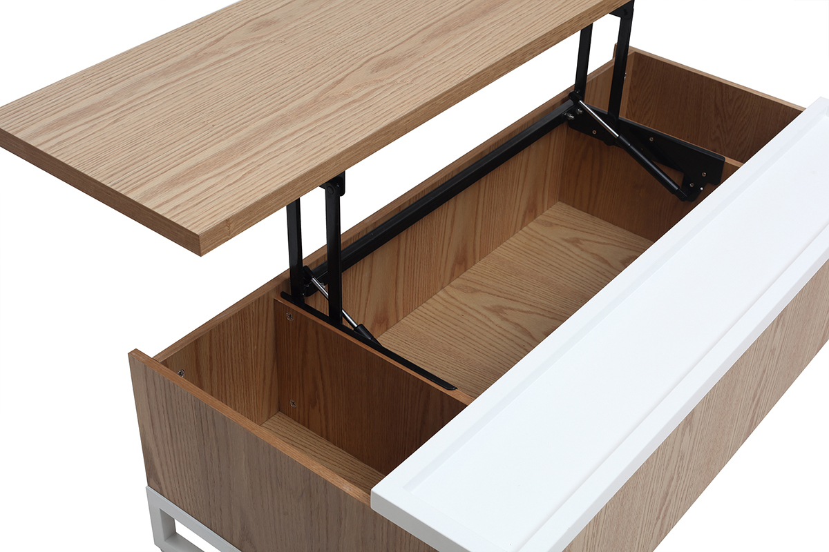 Design-Couchtisch h�henverstellbar Holz und Wei� mit Aufbewahrung URBAN