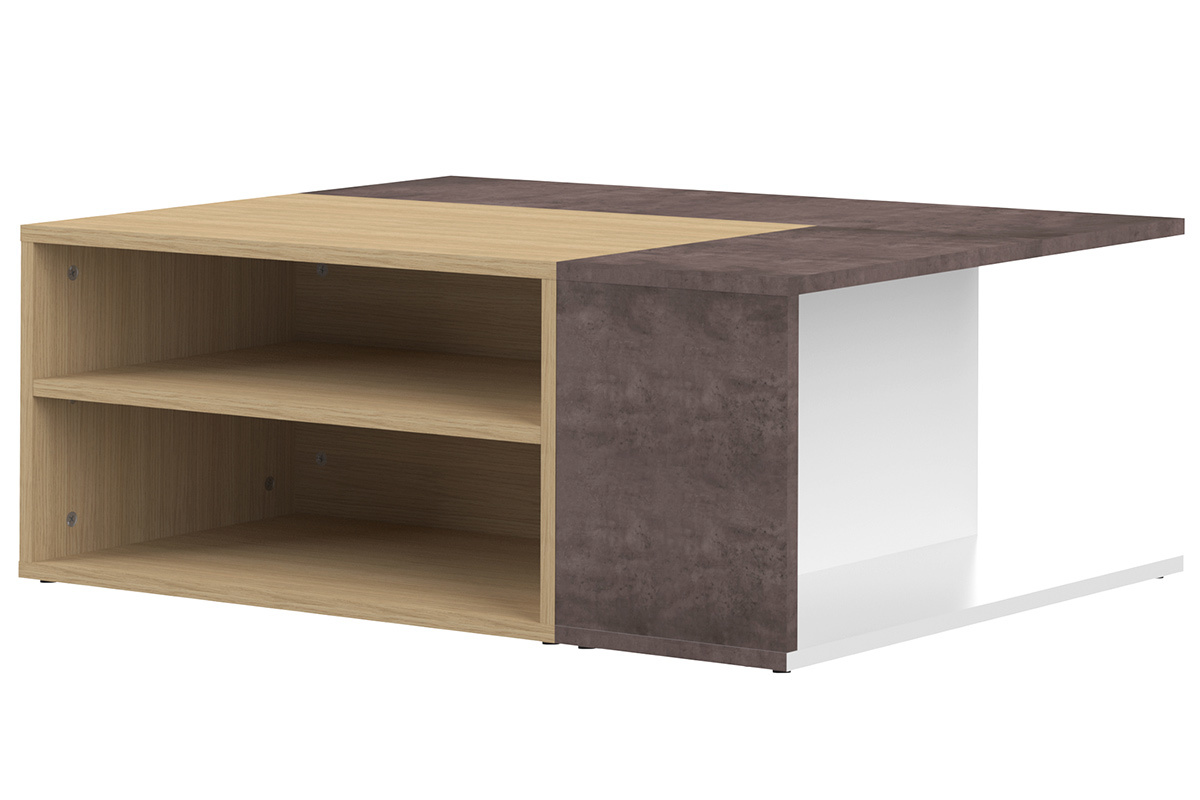 Design-Couchtisch in Holz und Betongrau QUADRA