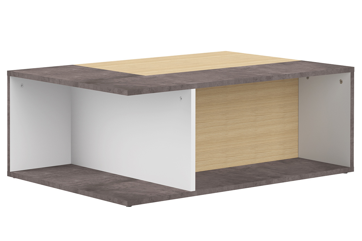 Design-Couchtisch in Holz und Betongrau QUADRA