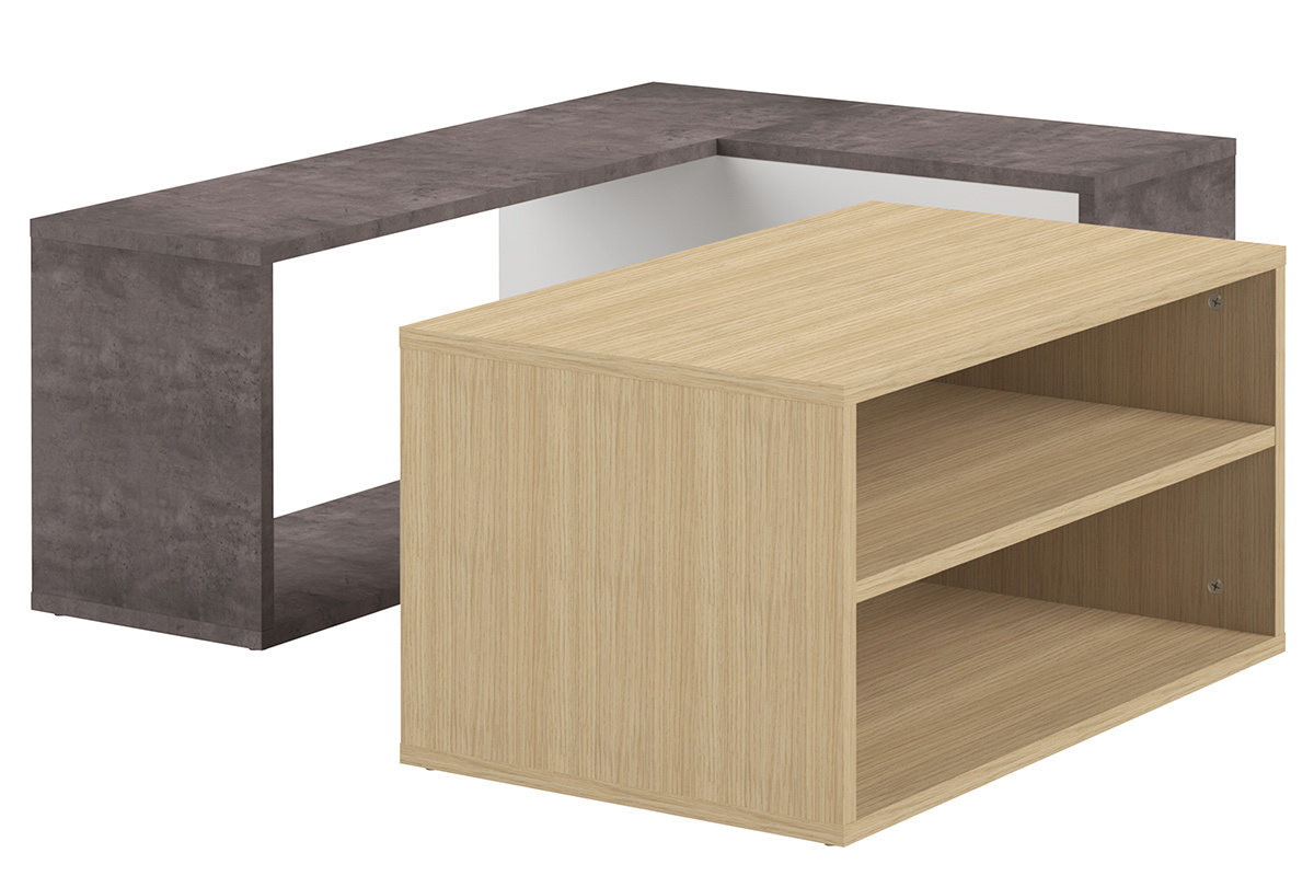 Design-Couchtisch in Holz und Betongrau QUADRA