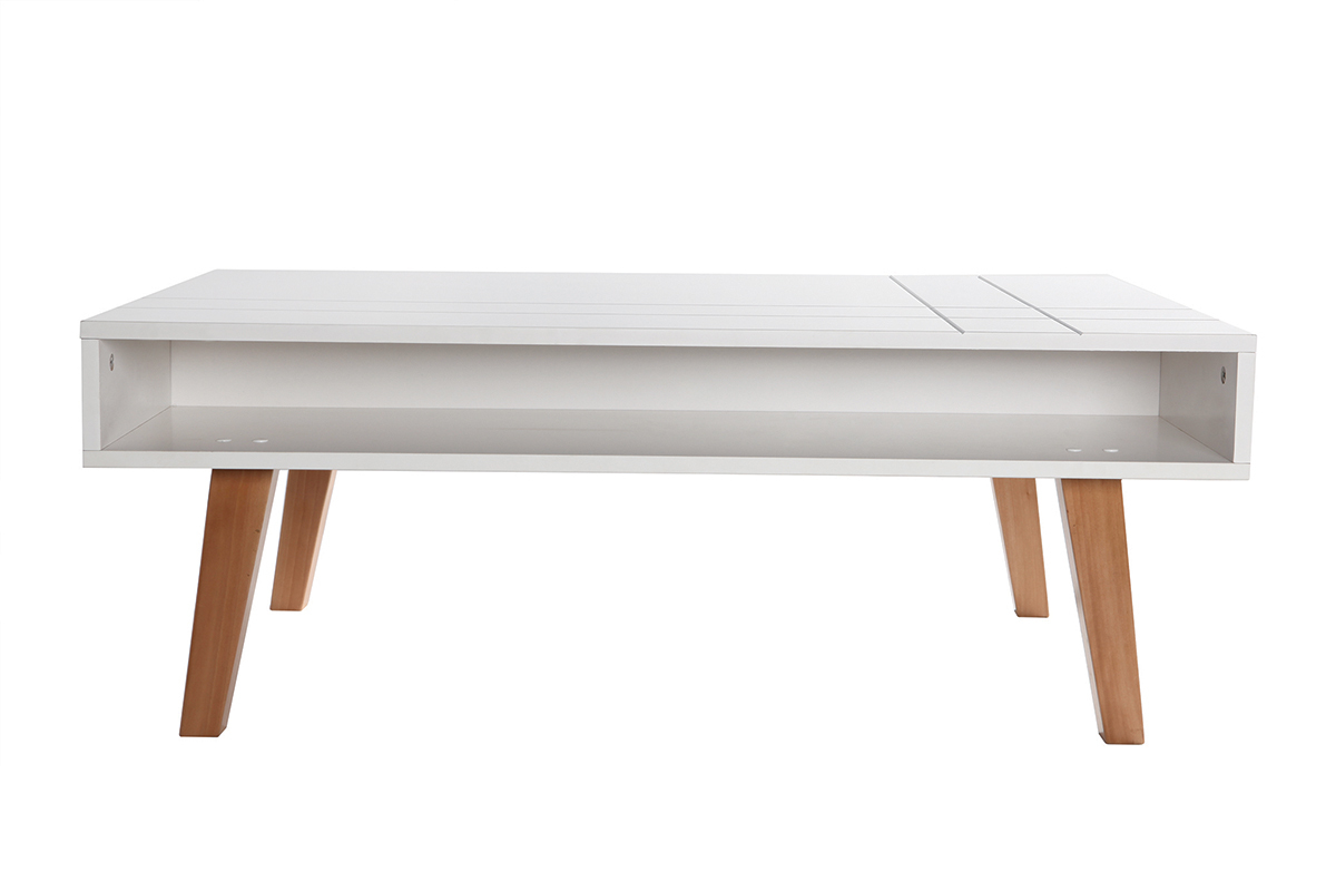 Design-Couchtisch lackiert Wei matt und Holz ADORNA