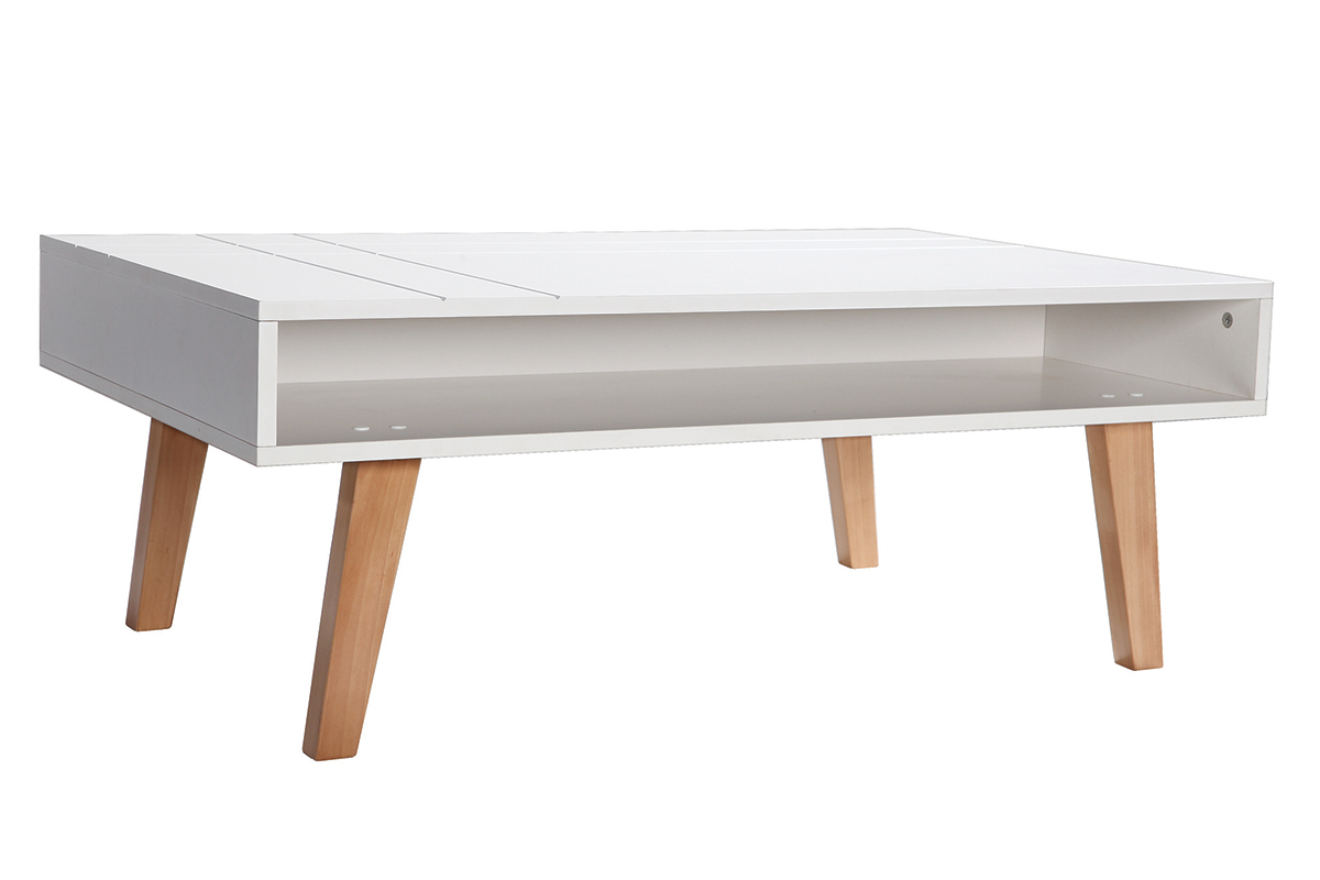 Design-Couchtisch lackiert Wei matt und Holz ADORNA
