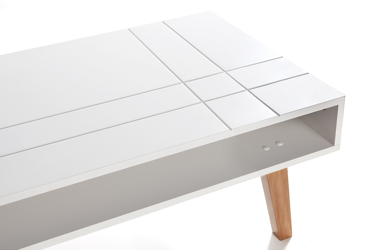 Design-Couchtisch lackiert Wei matt und Holz ADORNA