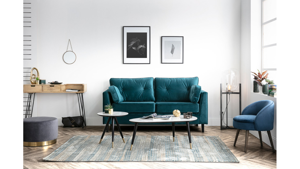 Design-Couchtisch Marmoroptik mit Holzbeinen und Gold ALLURE