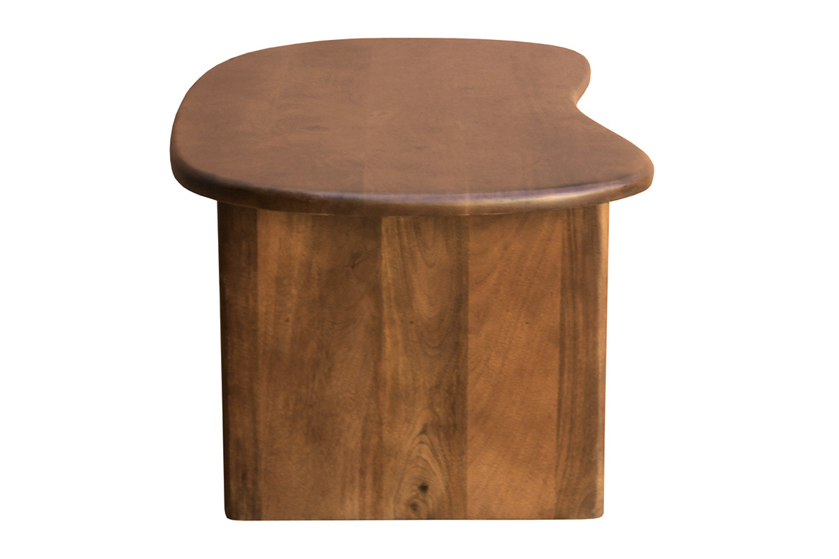 Design-Hebesalontisch in Bohnenform aus massivem Mangoholz, Seitenansicht