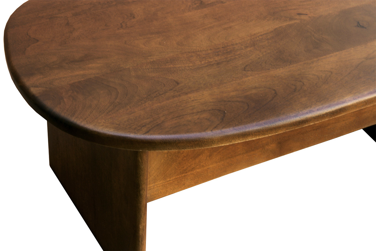 H�henverstellbarer Design-Couchtisch in Bohnenform aus massivem Mangoholz, Draufsicht