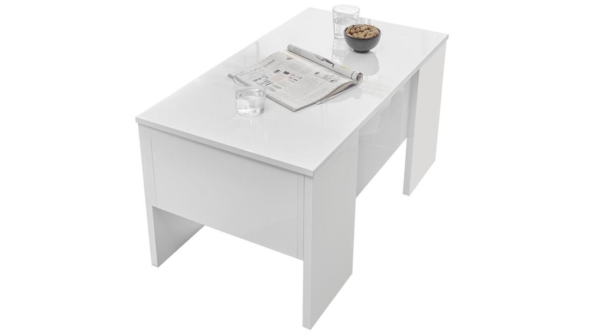 Design-Couchtisch mit hochklappbarer Platte lackiert in wei glnzend L92 cm COMO