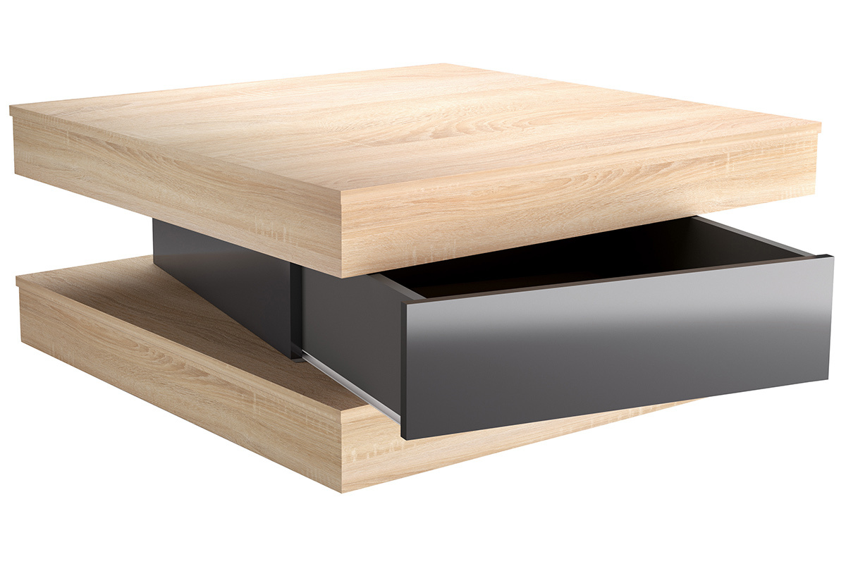 Design-Couchtisch mit Schublade in Eiche Finish und lackiert in Grau Glanz LEGO