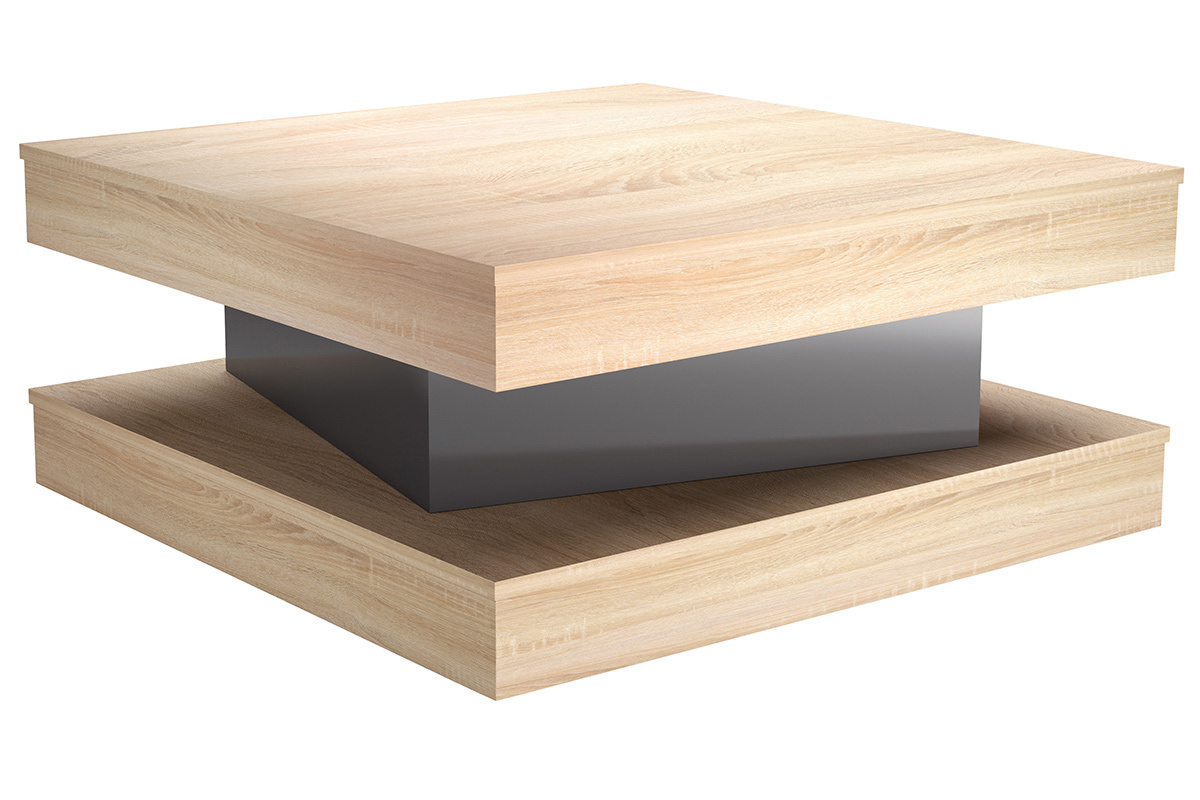 Design-Couchtisch mit Schublade in Eiche Finish und lackiert in Grau Glanz LEGO