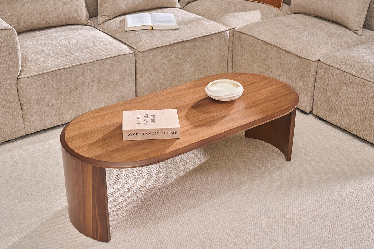 Design-Couchtisch oval aus dunklem Holz Nussbaum L120 cm ASSA