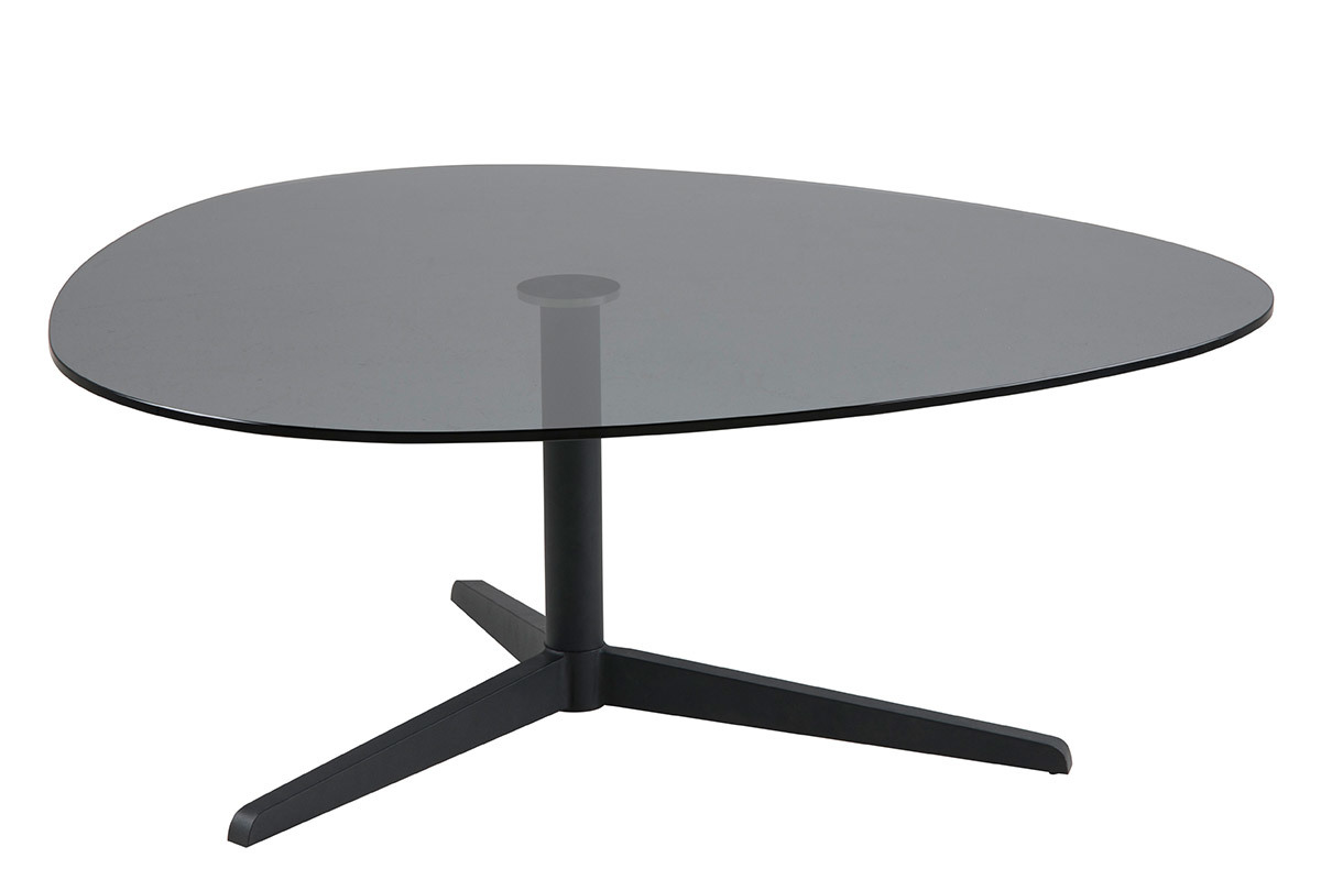 Design-Couchtisch oval Schwarz Rauchglas und Metall GALET