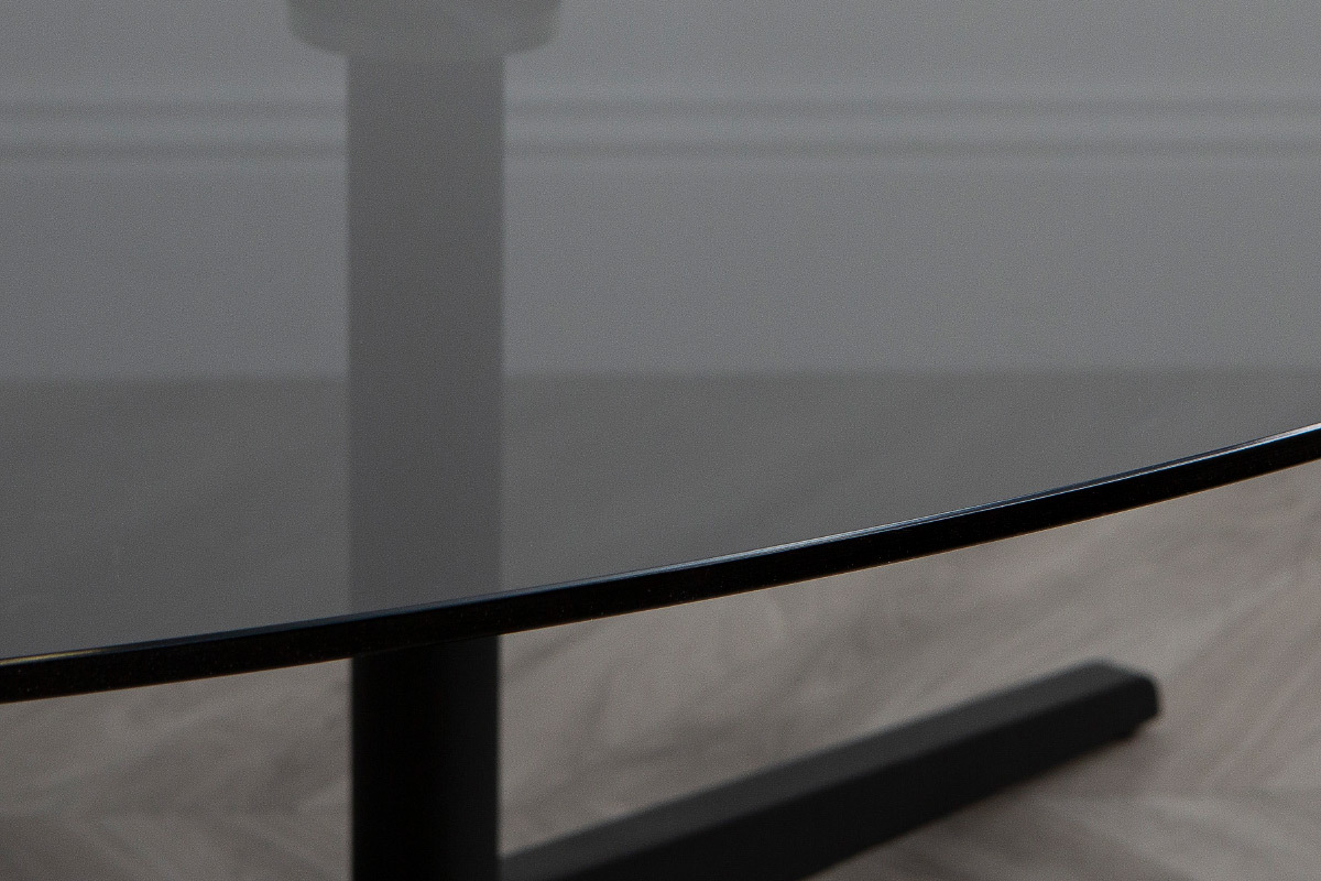 Design-Couchtisch oval Schwarz Rauchglas und Metall GALET