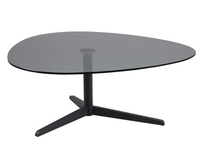 Design-Couchtisch oval Schwarz Rauchglas und Metall GALET