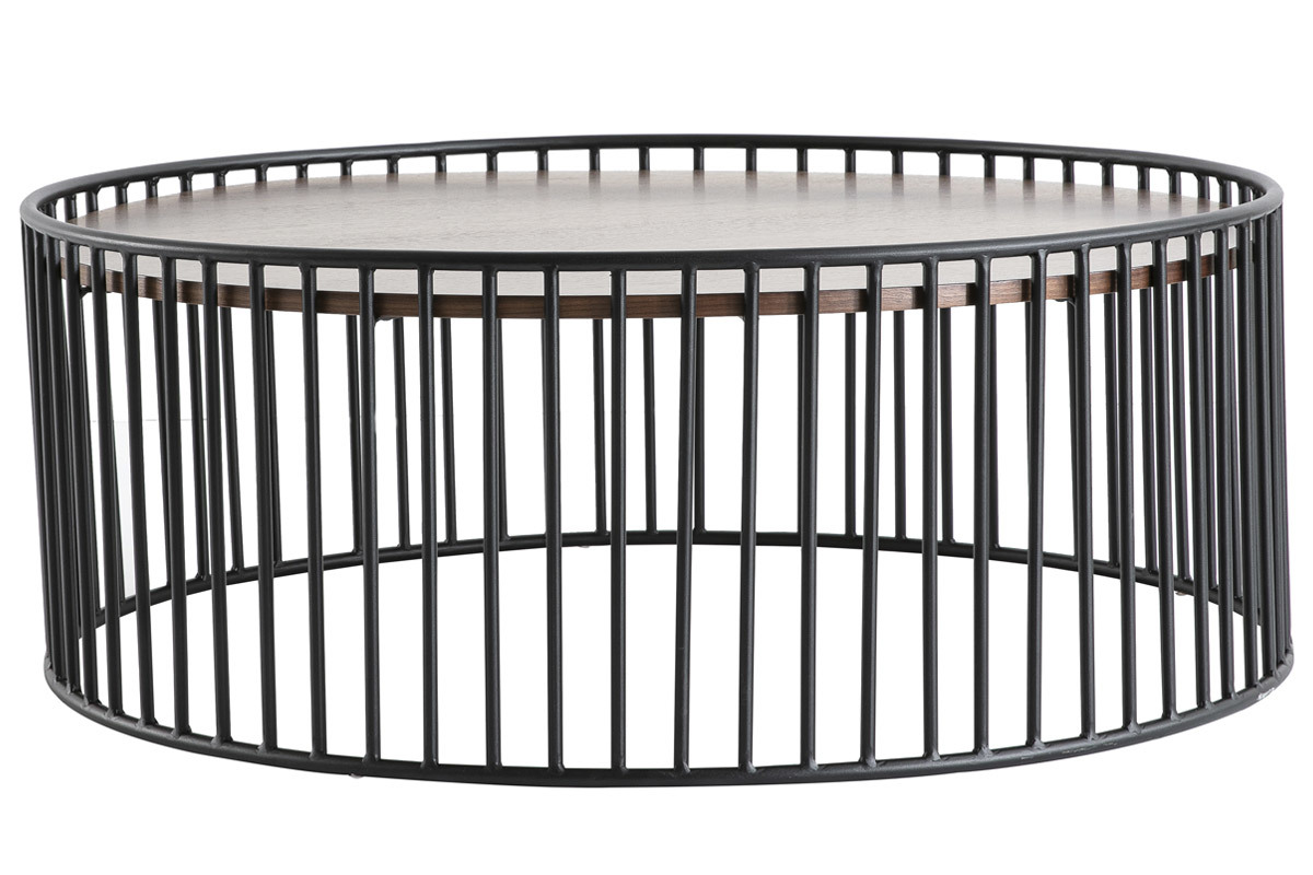 Design-Couchtisch rund dunkles Holz und Metall HARP