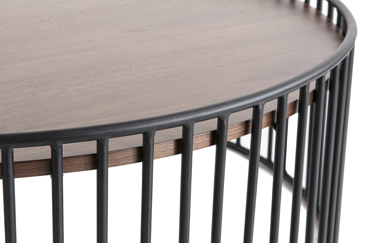 Design-Couchtisch rund dunkles Holz und Metall HARP