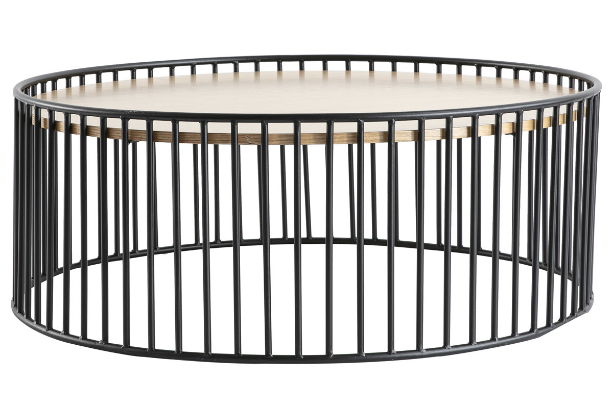 Design-Couchtisch rund helles Holz und Metall HARP