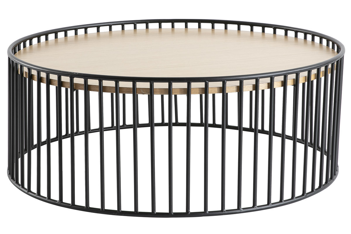 Design-Couchtisch rund helles Holz und Metall HARP