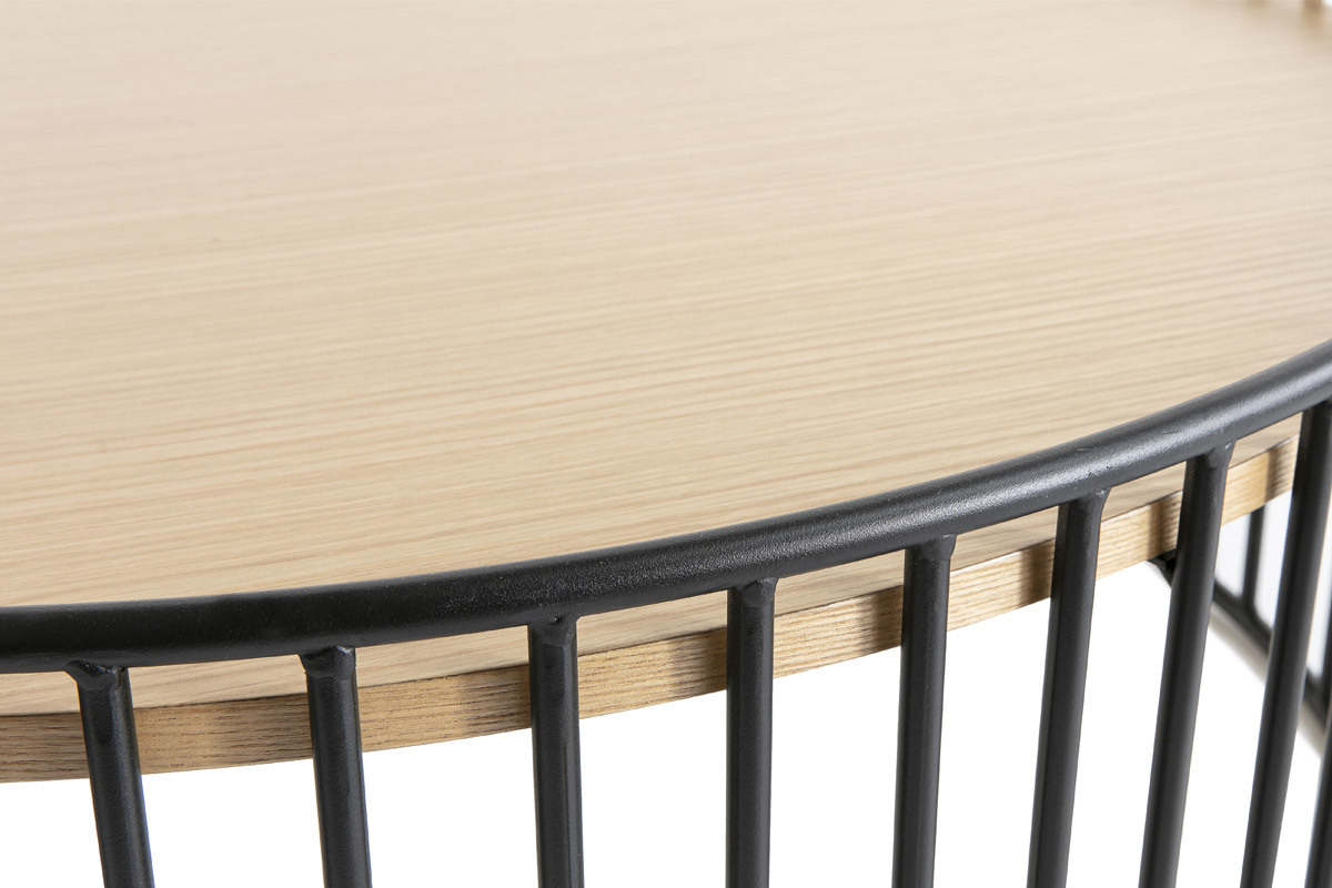 Design-Couchtisch rund helles Holz und Metall HARP
