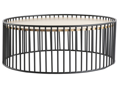 Design-Couchtisch rund helles Holz und Metall HARP