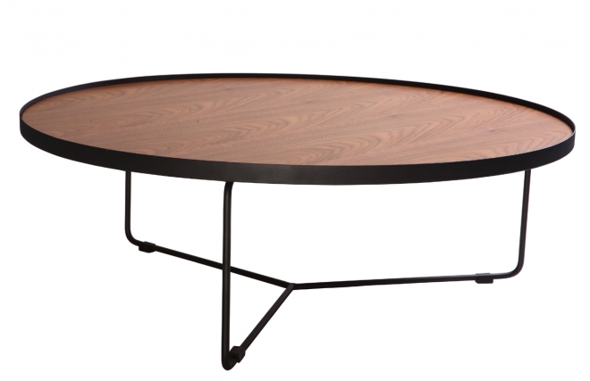 Design couchtisch rund nussbaum und metall schwarz 100 cm siska ...
