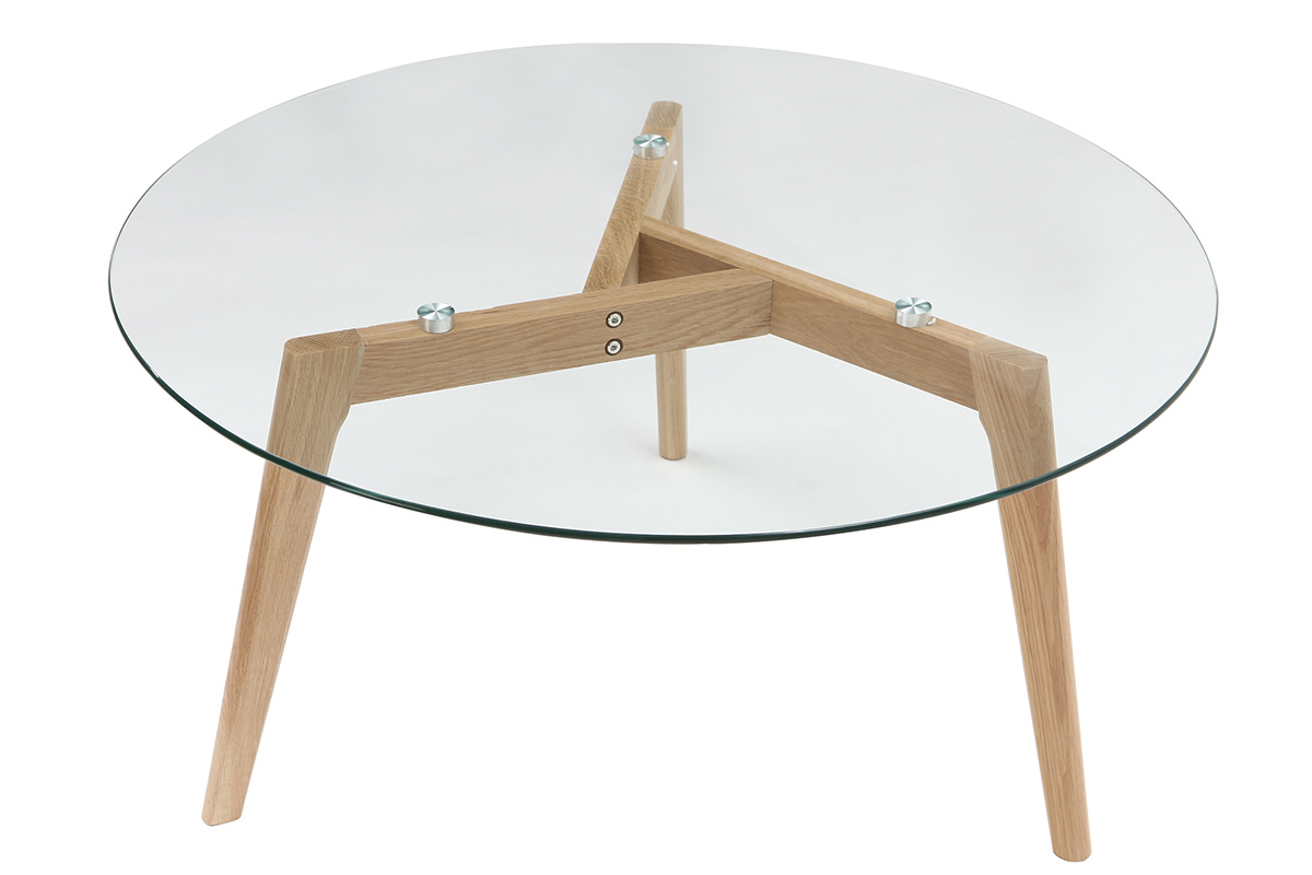 Design-Couchtisch rund zeitgenssisch Glas und Holz DAVOS
