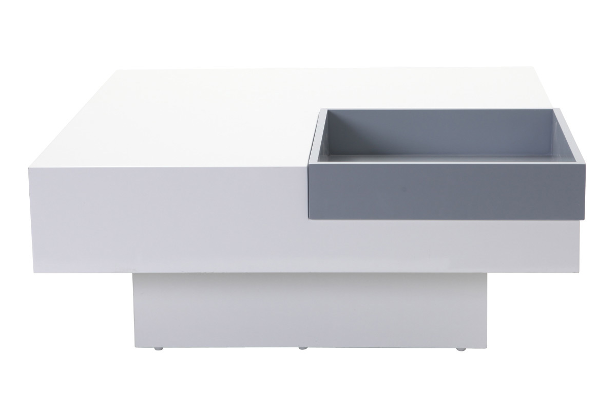 Design-Couchtisch TEENA Wei mit abnehmbaren Tablett Grau