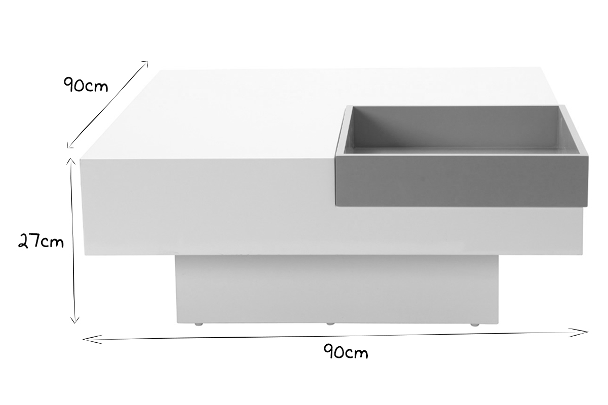 Design-Couchtisch TEENA Wei mit abnehmbaren Tablett Grau