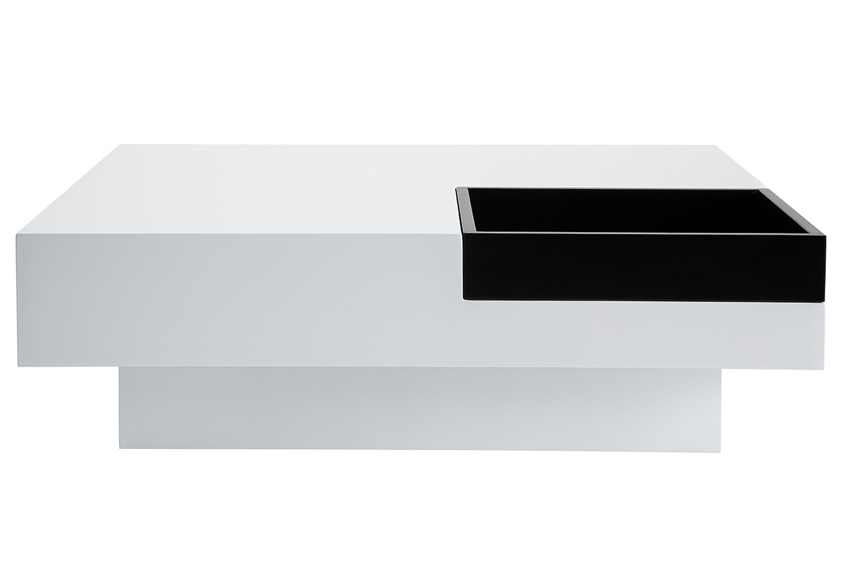Design-Couchtisch TEENA Wei mit abnehmbaren Tablett Schwarz
