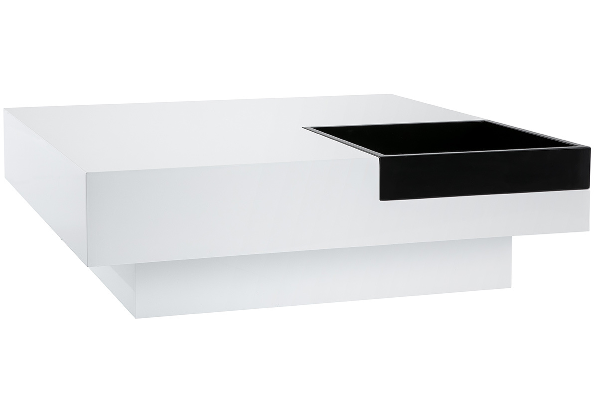 Design-Couchtisch TEENA Wei mit abnehmbaren Tablett Schwarz