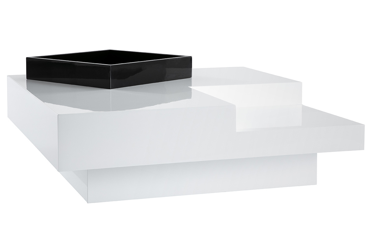 Design-Couchtisch TEENA Wei mit abnehmbaren Tablett Schwarz