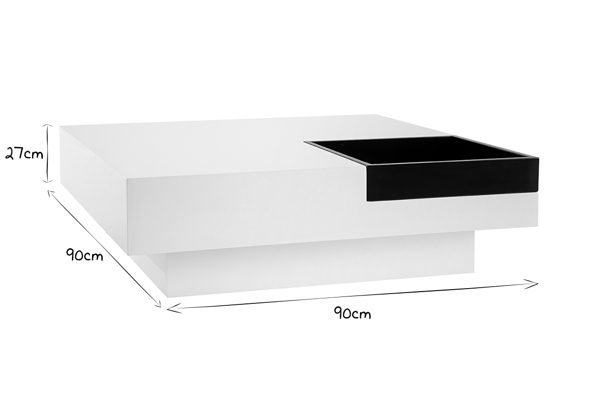 Design-Couchtisch TEENA Wei mit abnehmbaren Tablett Schwarz