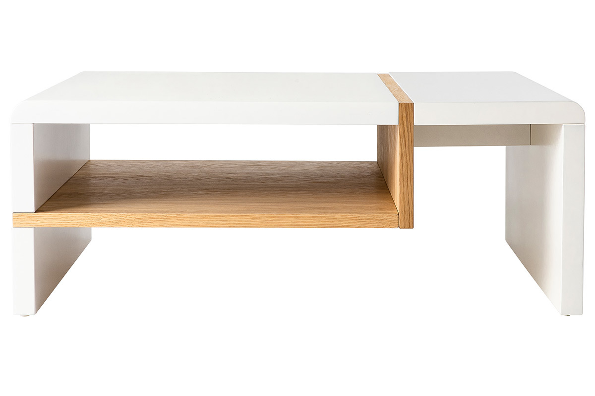 Design-Couchtisch wei� lackiert und Eichenfurnier INSERT