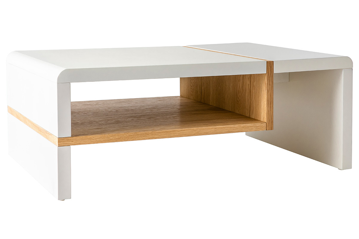 Design-Couchtisch wei� lackiert und Eichenfurnier INSERT