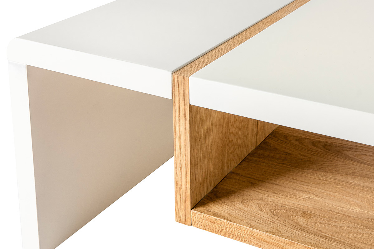 Design-Couchtisch wei� lackiert und Eichenfurnier INSERT