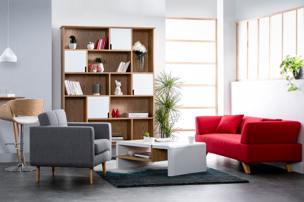 Design-Couchtisch wei� lackiert und Eichenfurnier INSERT