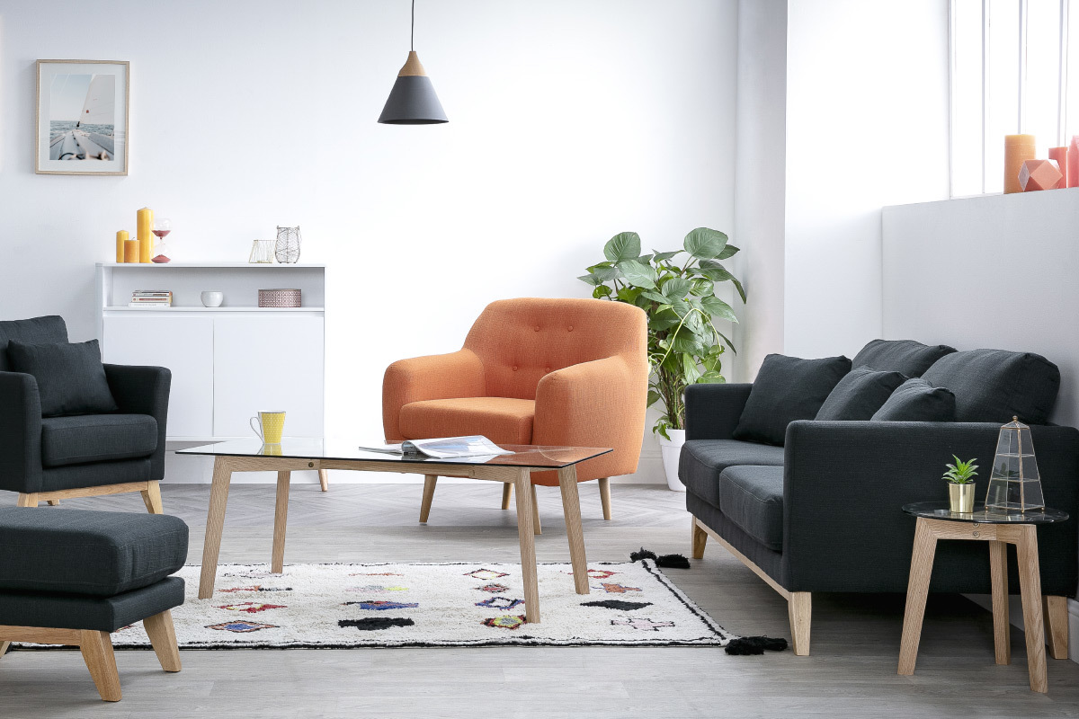 Design-Couchtisch zeitgen�ssisch Glas und Eiche DAVOS