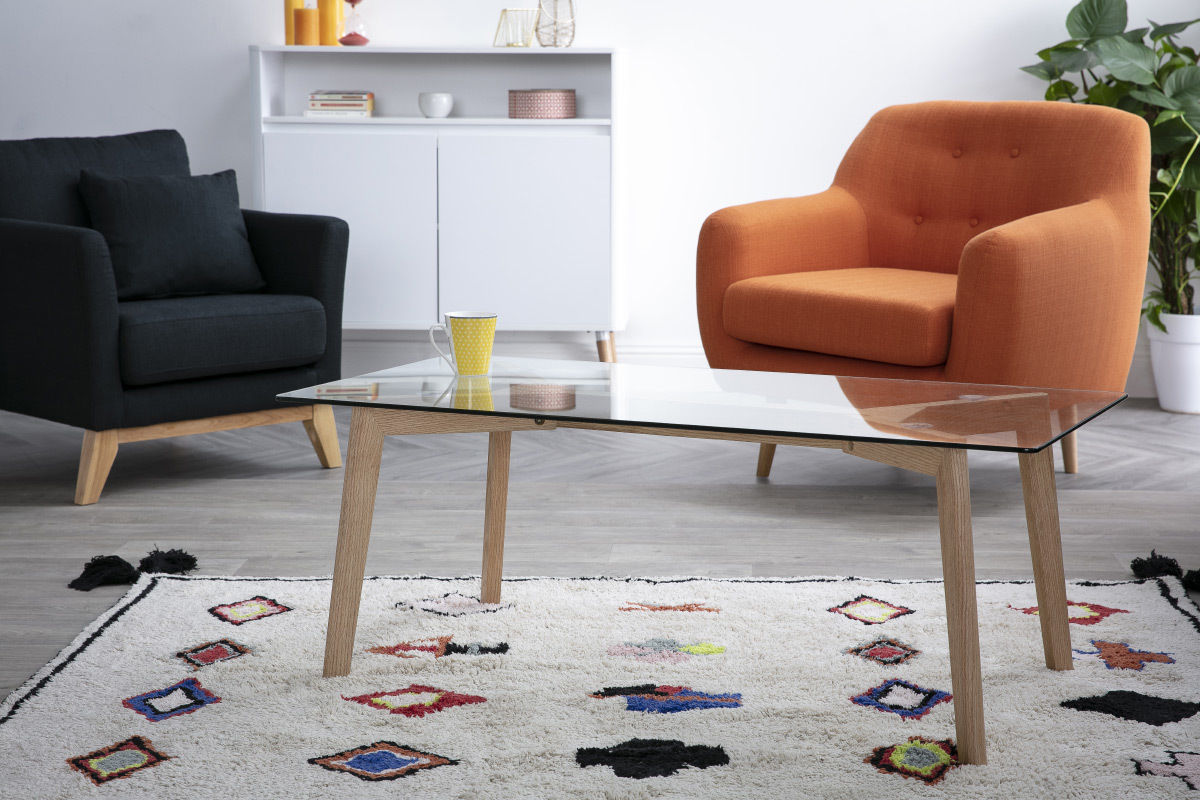 Design-Couchtisch zeitgen�ssisch Glas und Eiche DAVOS
