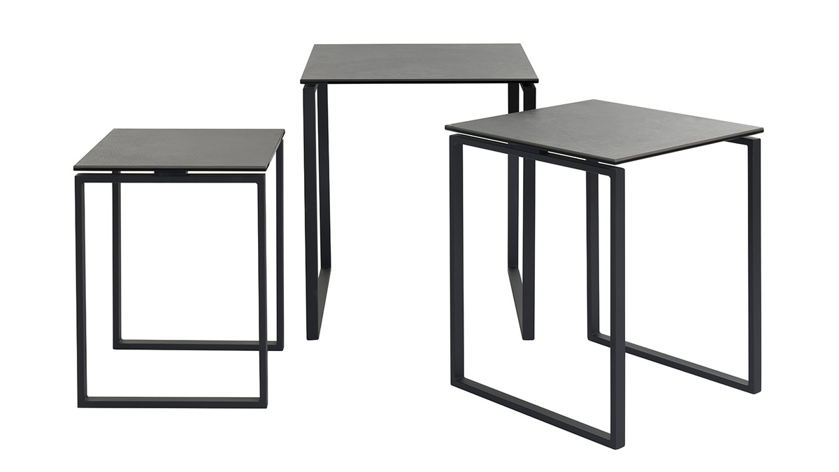 Design-Couchtische aus Keramik in Schwarz und schwarzem Metall (3er-Set) STRESA