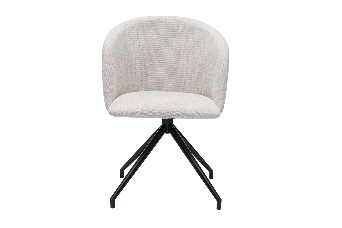 Design-Drehstuhl 360� aus beigem strukturiertem Samteffektstoff und schwarzem Metall VANITY