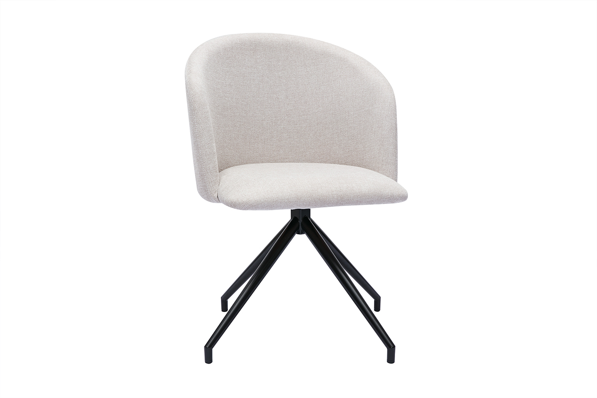 Design-Drehstuhl 360� aus beigem strukturiertem Samteffektstoff und schwarzem Metall VANITY