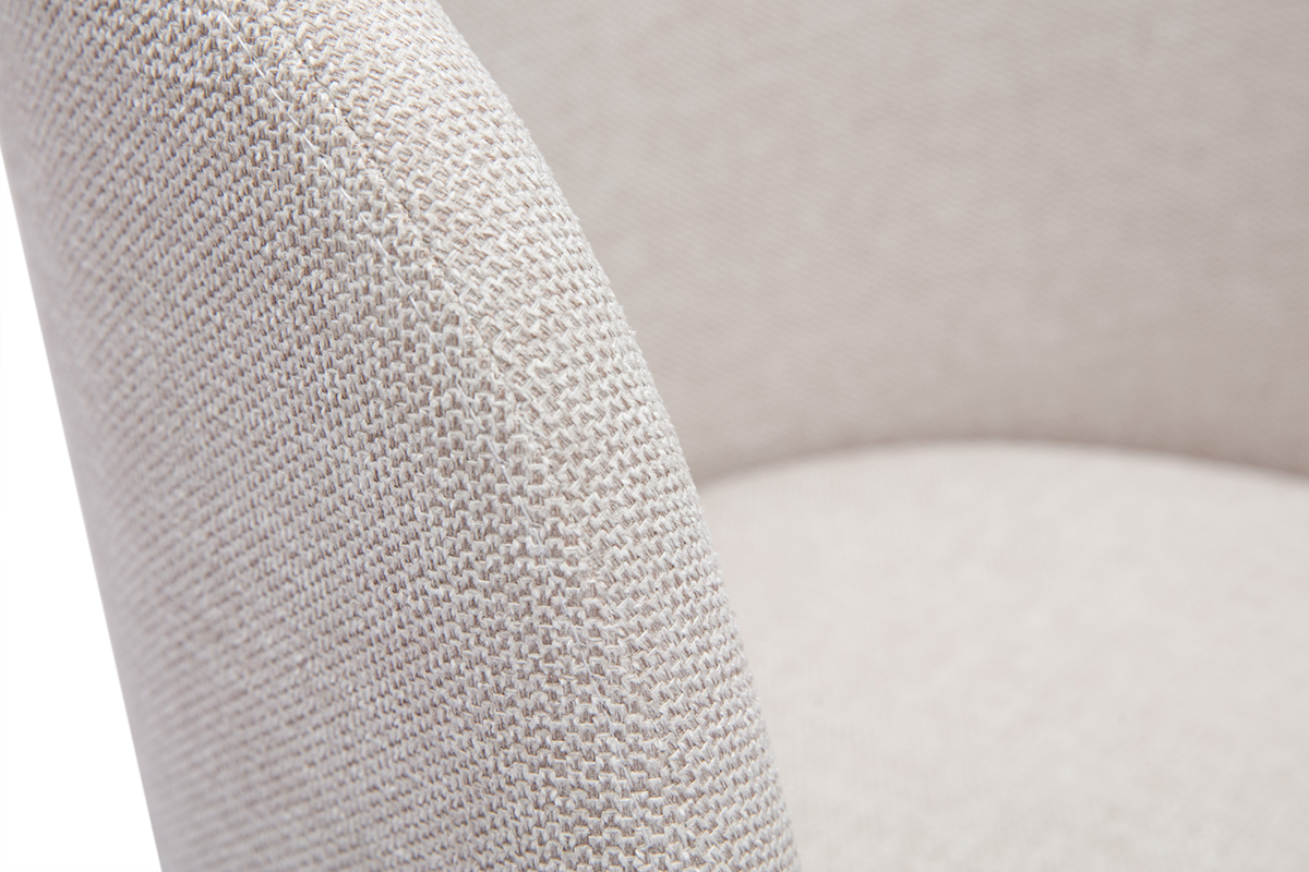 Design-Drehstuhl 360� aus beigem strukturiertem Samteffektstoff und schwarzem Metall VANITY