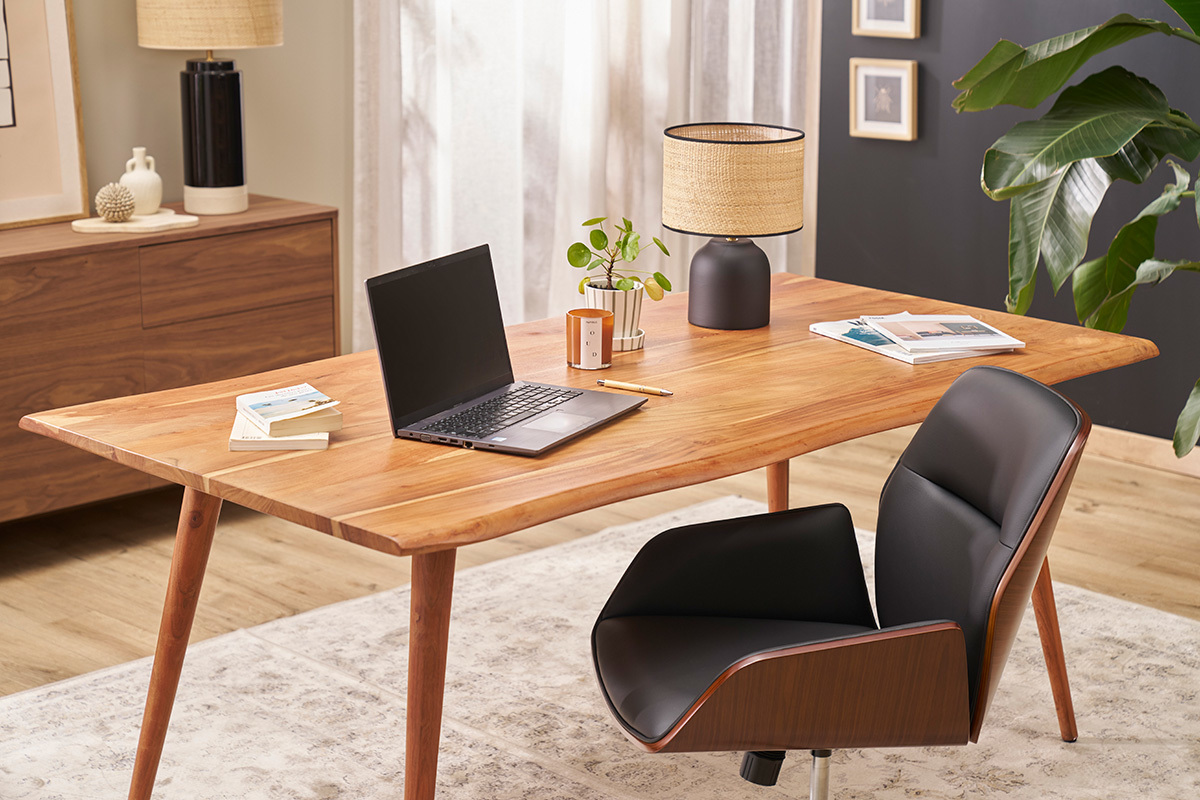 Design-Drehstuhl MARLOW Schwarz, dunkles Holz und schwarzes Metall 360� drehbar